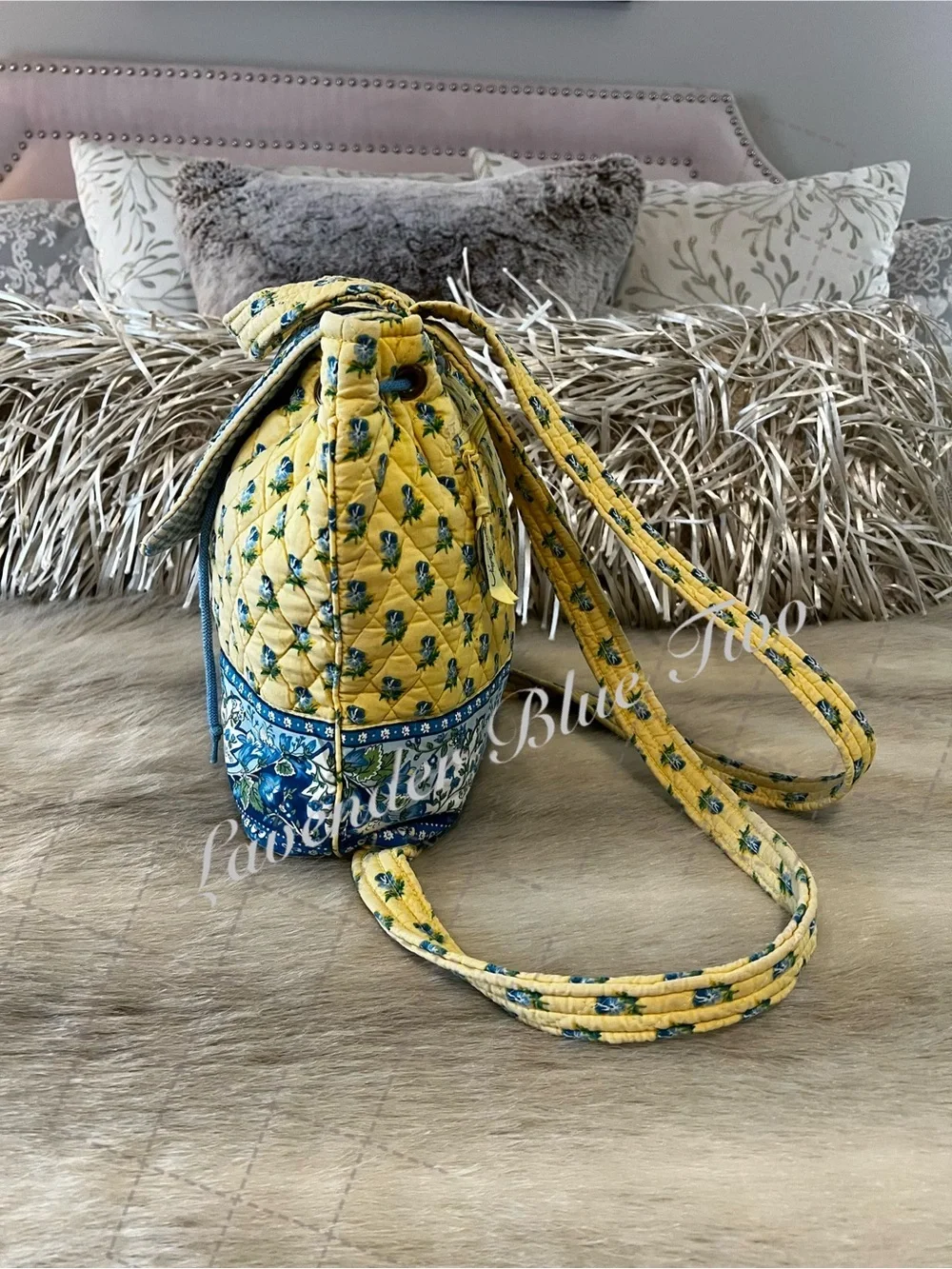 Vintage VERA BRADLEY Katherine 2004 Mimi Flap Backpack USA Yellow Blue Floral